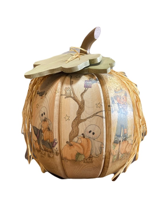 Other - Vintage Hand Painted Wooden Fall Pumpkin Centerpiece With Ghost & Scarecrow Art